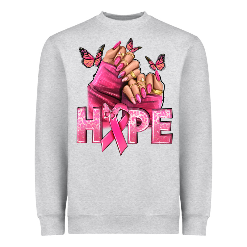 Hope Breast Cancer Caucasian Hand Nails Heavyweight Sweatshirt by NancyCooperArtShop | Teevron