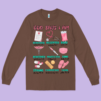 God Says I Am Nurse Long Sleeve Tee Designed By Maliassmallbusiness