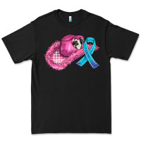 Black cowboy hat and cancer ribbon Premium Tee - AdoDesignShop