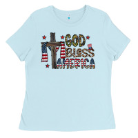 Baby Blue god bless america Ladies Tee - CowhideDigitalArt
