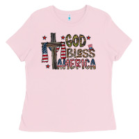 Bubblegum Pink god bless america Ladies Tee - CowhideDigitalArt