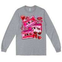 Heather Grey valentines day cassette Long Sleeve Tee - NancyCooperArtShop