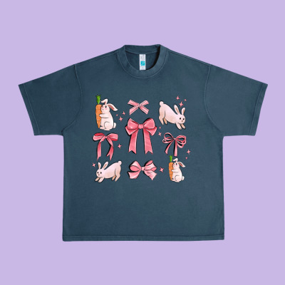 Pink Ribbons With Rabbits Urban Heavy Tee Designed By Maliassmallbusiness