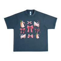 Midnight Navy pink ribbons with rabbits Urban Heavy Tee - MaliasSmallBusiness