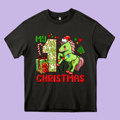 My First Christmas Unicorn Heavy Core Tee Designed By Fadigitalartstudio