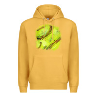 Mustard Softball background Premium Hoodie - HowdyJamesFarm