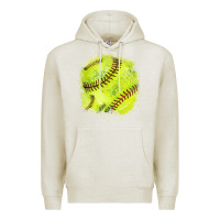 Oatmeal Heather Softball background Premium Hoodie - HowdyJamesFarm