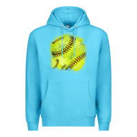 Ocean Blue Softball background Premium Hoodie - HowdyJamesFarm