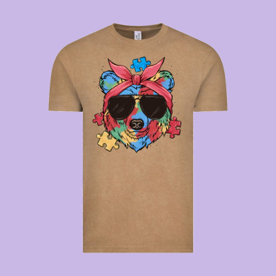 Autism Awareness Bear Vintage Tee Designed By Maliassmallbusiness