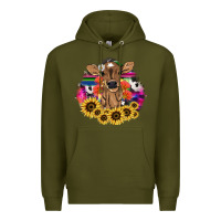 Army Green Baby Cow flower Premium Hoodie - HowdyJamesFarm