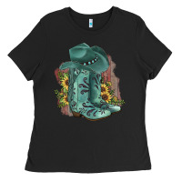Black Turquoise Cowboy Boots Ladies Tee - JahusDesignShop