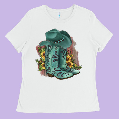 Turquoise Cowboy Boots Ladies Tee Designed By Jahusdesignshop