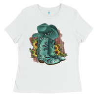 White Turquoise Cowboy Boots Ladies Tee - JahusDesignShop