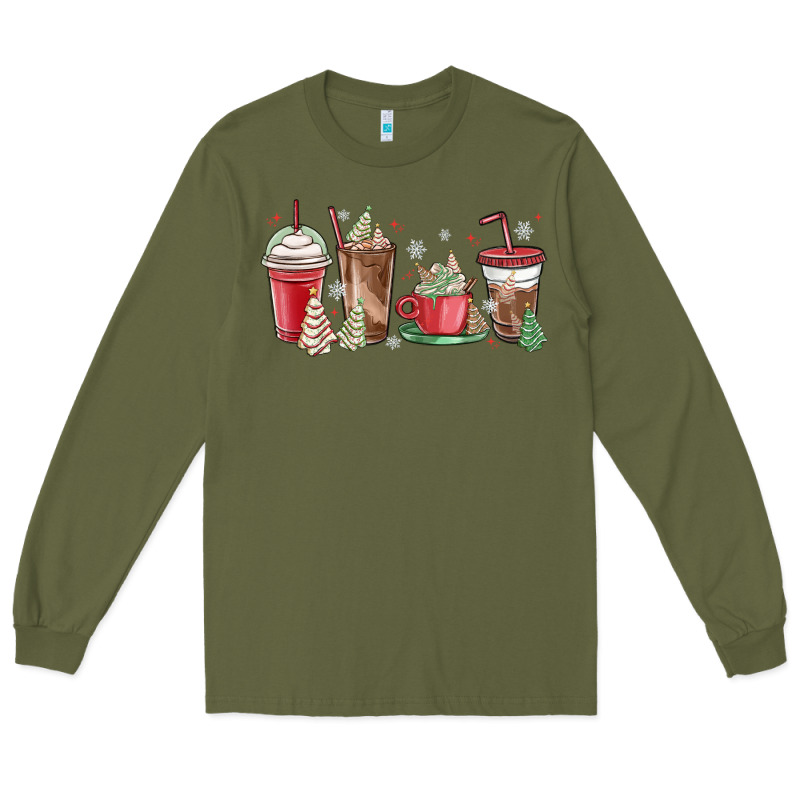 Christmas Tree Cake And Coffee Cups Long Sleeve Tee by MaliasSmallBusiness | Teevron