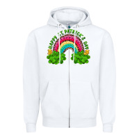White happy st patricks day rainbow and shamrock Zipper Hoodie - RanaPortraitStore