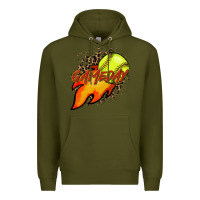Army Green Softball game day leopard fire and ball Premium Hoodie - HowdyJamesFarm