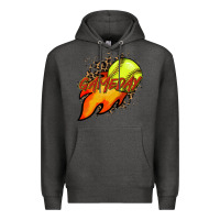 Charcoal Heather Softball game day leopard fire and ball Premium Hoodie - HowdyJamesFarm