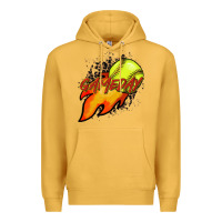 Mustard Softball game day leopard fire and ball Premium Hoodie - HowdyJamesFarm