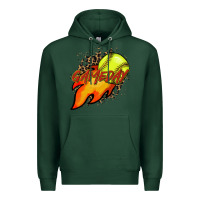 Sports Green Softball game day leopard fire and ball Premium Hoodie - HowdyJamesFarm