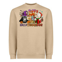 Mushroom Happy Hallothanksmas goats Heavyweight Sweatshirt - NancyCooperArtShop