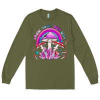 Army Green grow your own way crystal and mushroom Long Sleeve Tee - MaliasSmallBusiness