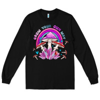 Black grow your own way crystal and mushroom Long Sleeve Tee - MaliasSmallBusiness