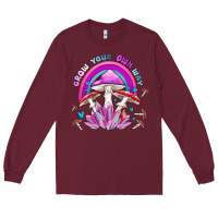 Burgundy grow your own way crystal and mushroom Long Sleeve Tee - MaliasSmallBusiness