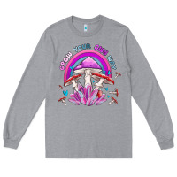 Heather Grey grow your own way crystal and mushroom Long Sleeve Tee - MaliasSmallBusiness