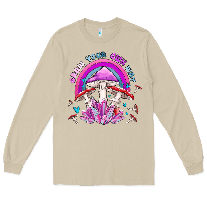 Grow Your Own Way Crystal And Mushroom Long Sleeve Tee by MaliasSmallBusiness | Teevron