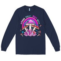 Navy grow your own way crystal and mushroom Long Sleeve Tee - MaliasSmallBusiness