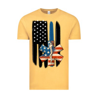 Vintage Mustard ems american flag Vintage Tee - MaliasSmallBusiness