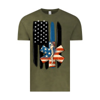 Vintage Olive ems american flag Vintage Tee - MaliasSmallBusiness