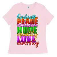 Bubblegum Pink kindness peace inclusion hope equality love diversity Ladies Tee - HRA Design Shop