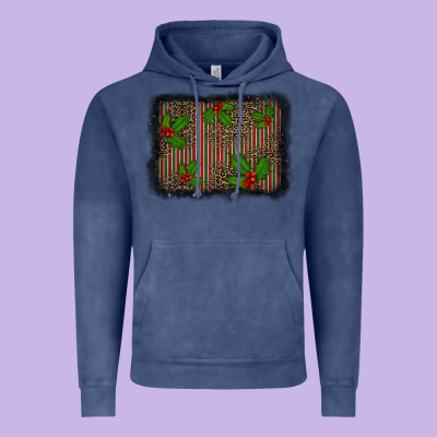 Christmas Plaid Leopard Mistletoe Background Vintage Hoodie Designed By Barkaloodesign