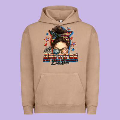American Babe Messy Bun Urban Hoodie Designed By Fadigitalartstudio