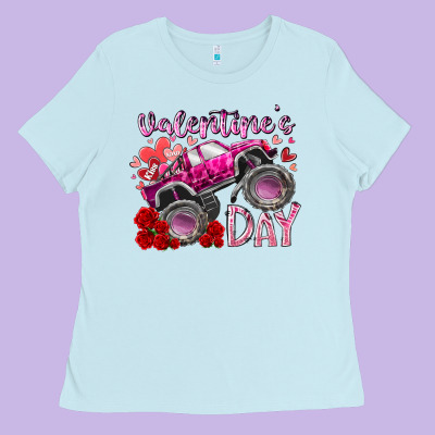 Valentines Day Monster Truck Ladies Tee Designed By Racoondesign