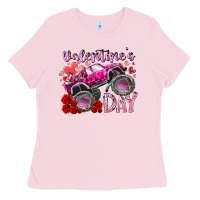 Bubblegum Pink valentines day monster truck Ladies Tee - RacoonDesign
