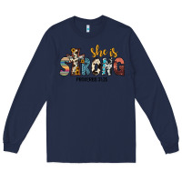 Navy she i̇s strong proverbs 31 25 Long Sleeve Tee - JahusDesignShop