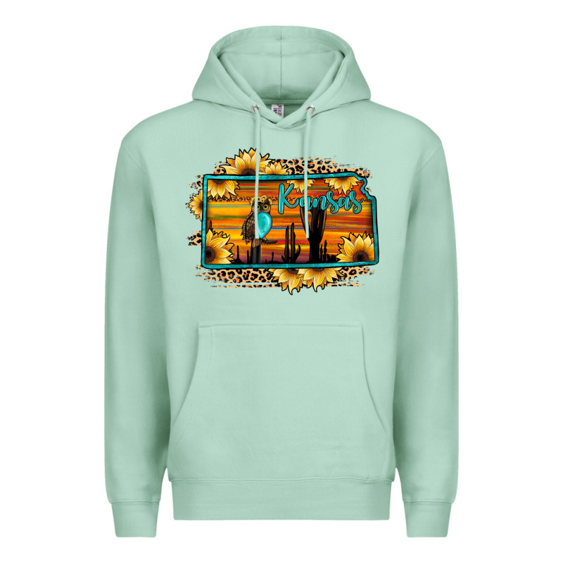 Kansas Owl Sunset Sunflower Map Premium Hoodie by JahusDesignShop | Teevron