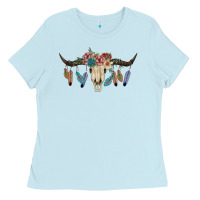 Baby Blue Texas Longhorn Bull Skull Ladies Tee - JahusDesignShop
