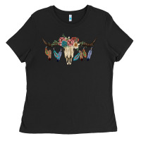 Black Texas Longhorn Bull Skull Ladies Tee - JahusDesignShop