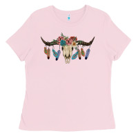 Bubblegum Pink Texas Longhorn Bull Skull Ladies Tee - JahusDesignShop
