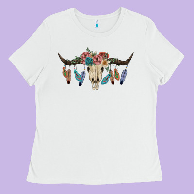 Texas Longhorn Bull Skull Ladies Tee Designed By Jahusdesignshop