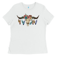 White Texas Longhorn Bull Skull Ladies Tee - JahusDesignShop