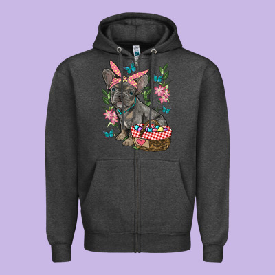 Easter French Bulldog Zipper Hoodie Designed By Ranaportraitstore