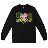 Black bull skull with cactus Long Sleeve Tee - MaliasSmallBusiness