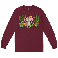 Burgundy bull skull with cactus Long Sleeve Tee - MaliasSmallBusiness