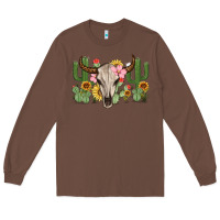 Chestnut bull skull with cactus Long Sleeve Tee - MaliasSmallBusiness