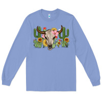 Colony Blue bull skull with cactus Long Sleeve Tee - MaliasSmallBusiness