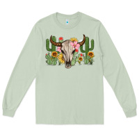 Matcha bull skull with cactus Long Sleeve Tee - MaliasSmallBusiness